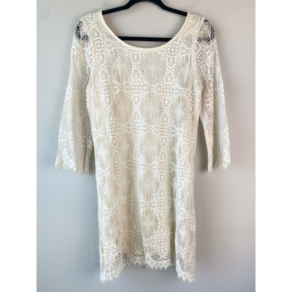Uncle Frank Lace Mini Dress S Cream Sheer Fairycore Boho Shift Romantic Festival